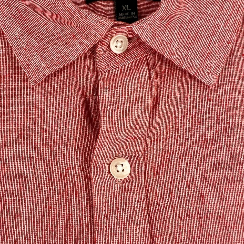 Banana Republic Shirt Mens XL Extra Large Red Short Sleeve Linen Blend Slim Fit
